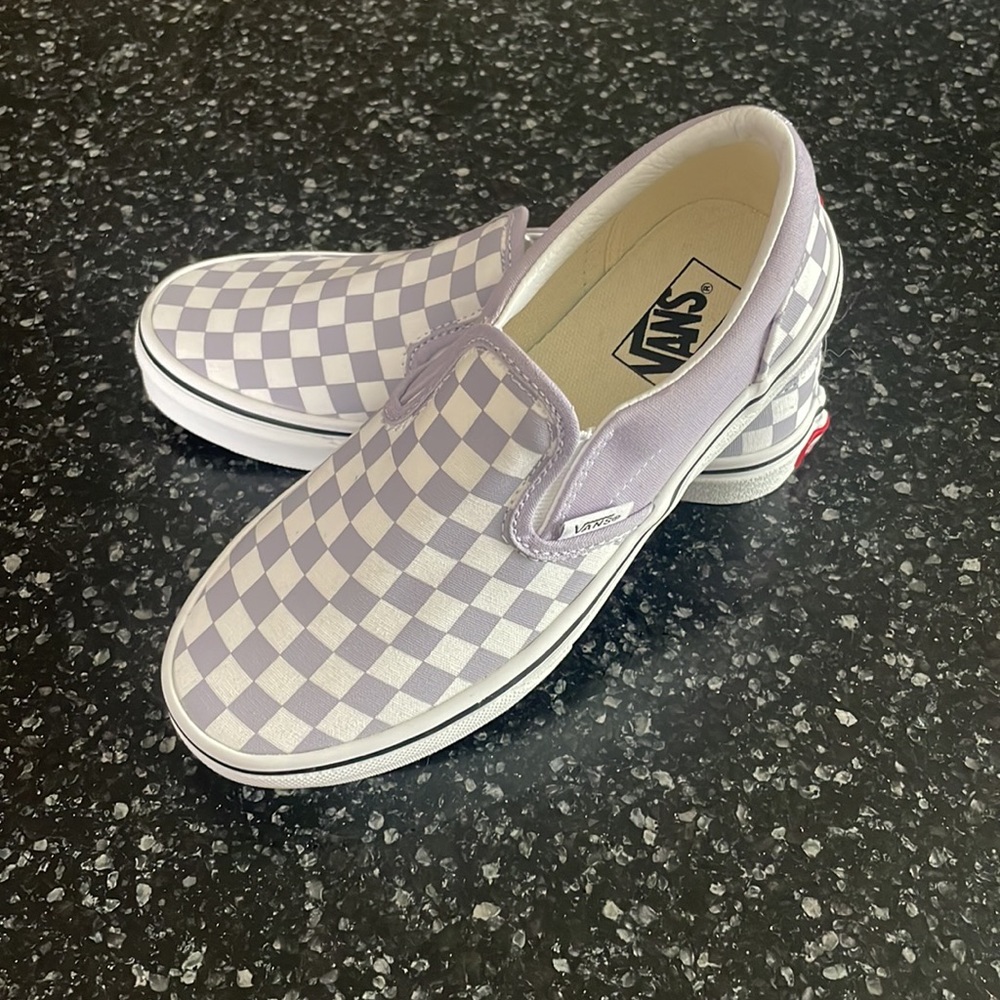 Vans classic slip on: Lavender checkerboard size US kids 3.0